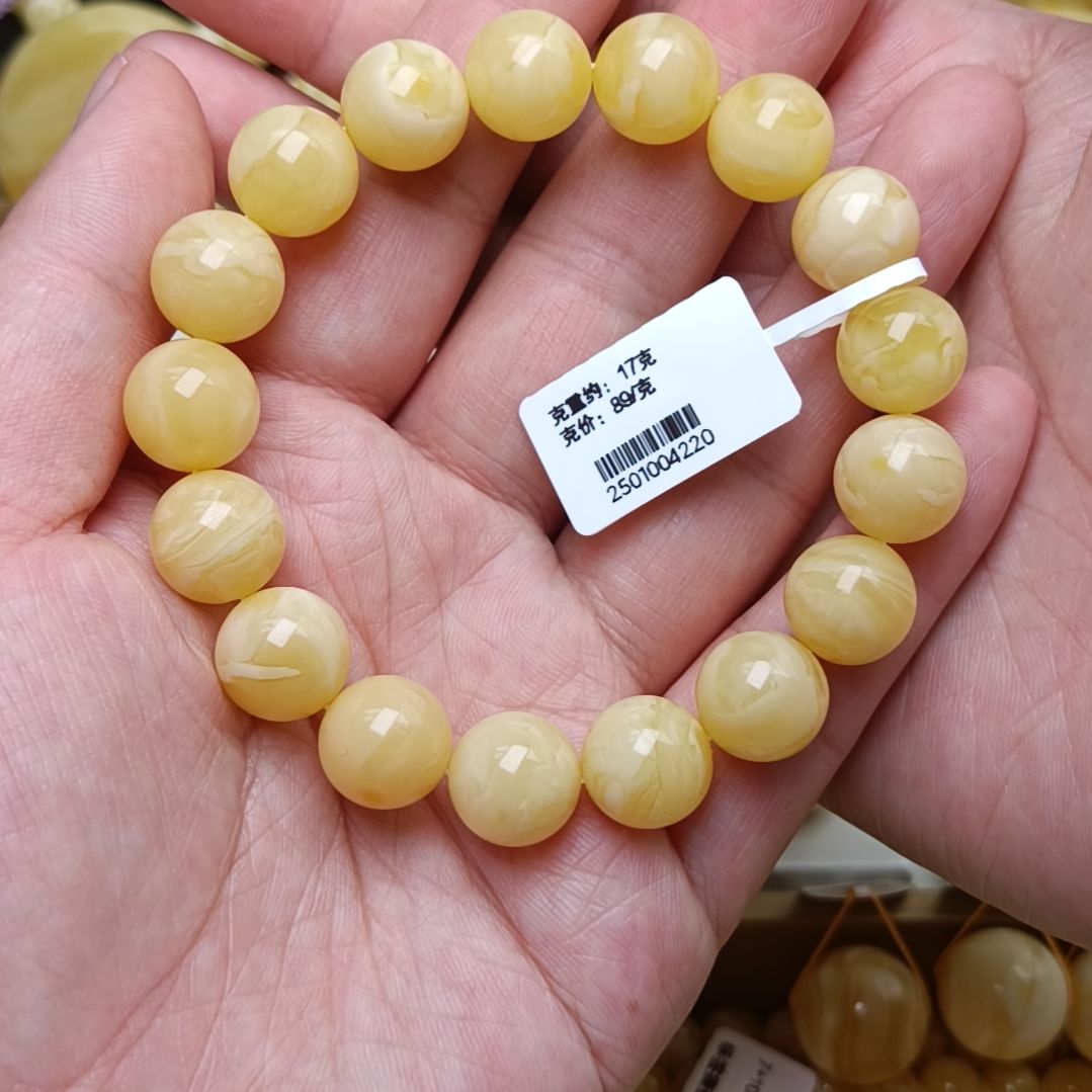 蜜蜡手链未镶嵌12圆珠满蜡妖花