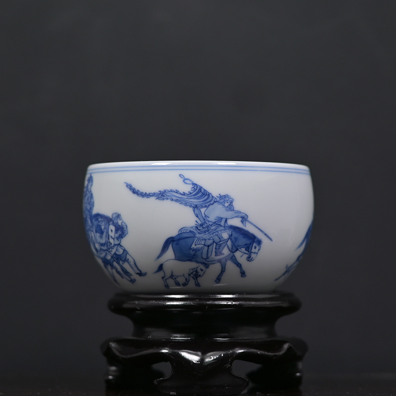汲老推荐 景德镇 徐冬贵 青花手绘人物文姬归汉图120cc茶杯茶具