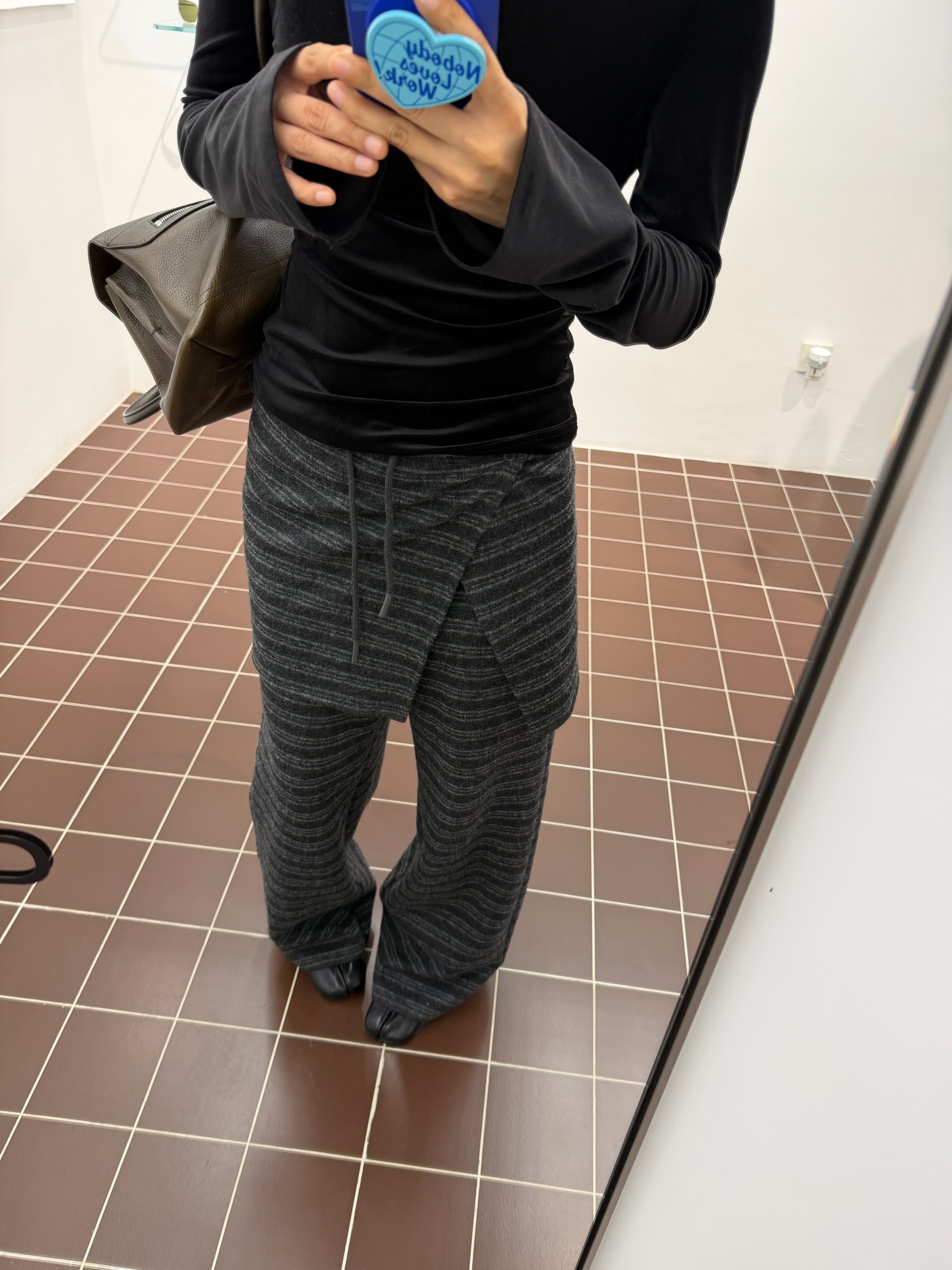 INAIEN “锁温神裤”400克羊毛亲肤松紧腰弹力直筒条纹休闲裤D8028