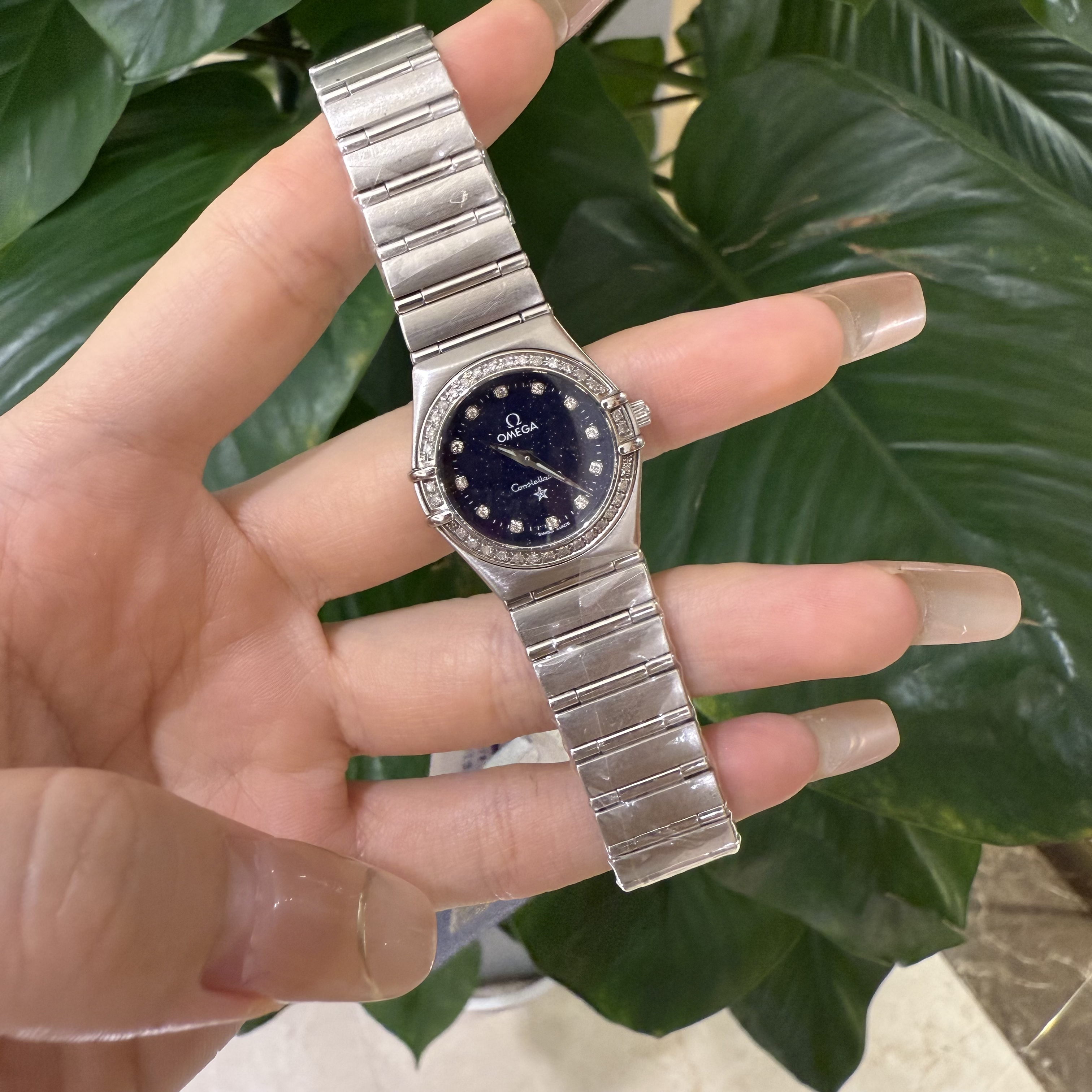 95新 Omega/欧米茄 星座系列25盘后镶钻/女表/石英/星空盘