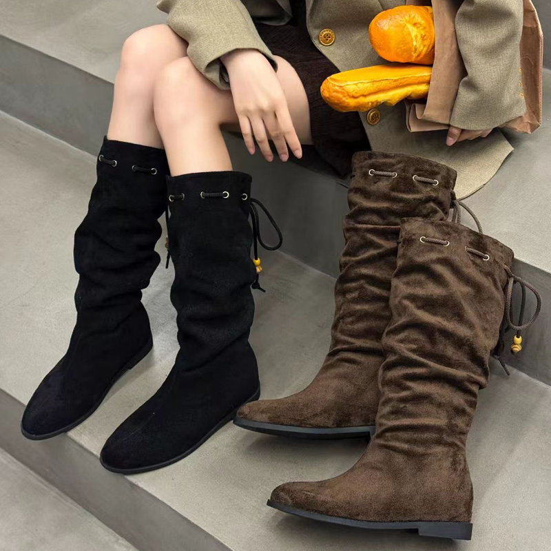 靴子女 2025冬季新款秋冬英伦风复古长靴长筒靴 6075
