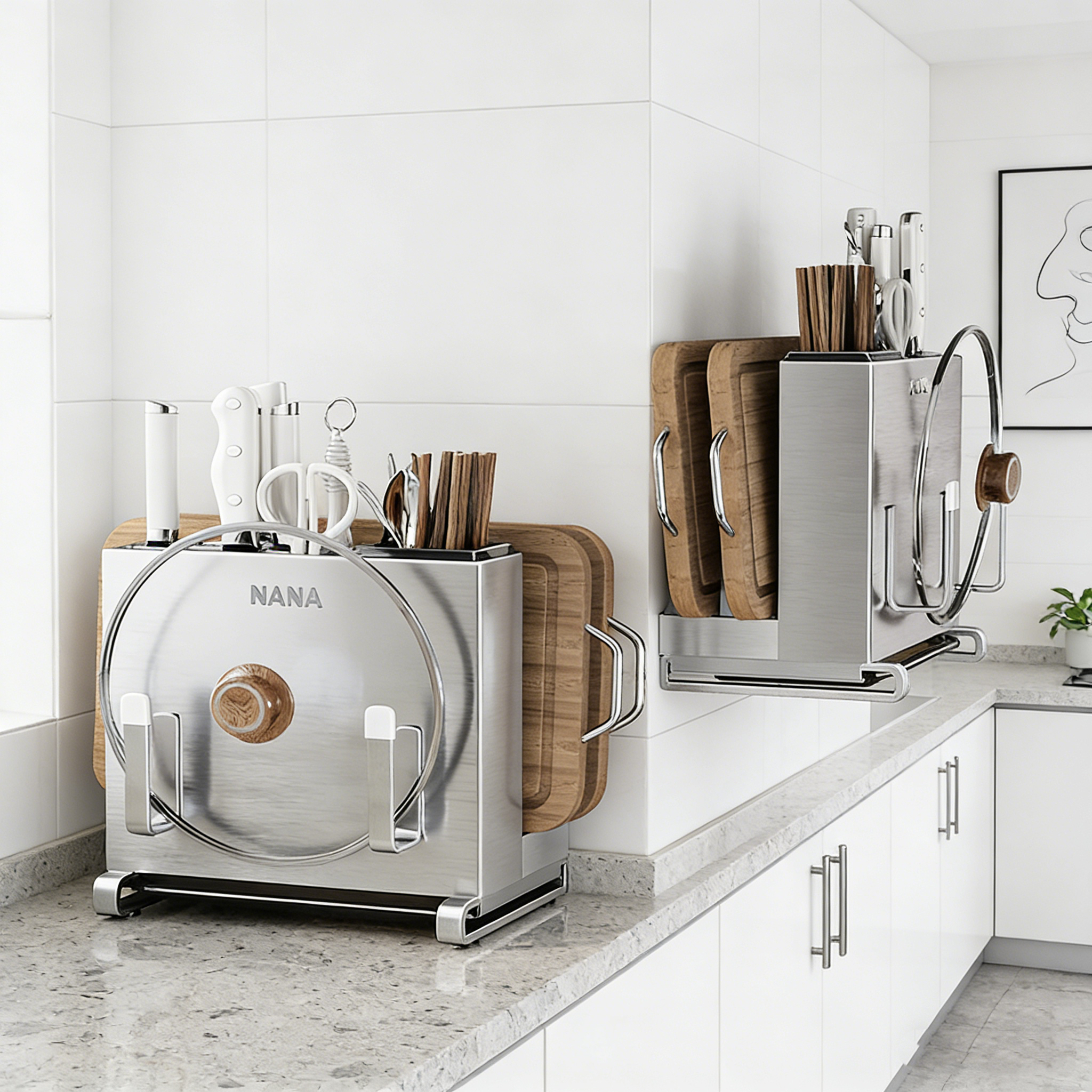 纳纳304钢厨房置物架刀具锅铲收纳架沥水架不锈钢锅盖筷子勺子架