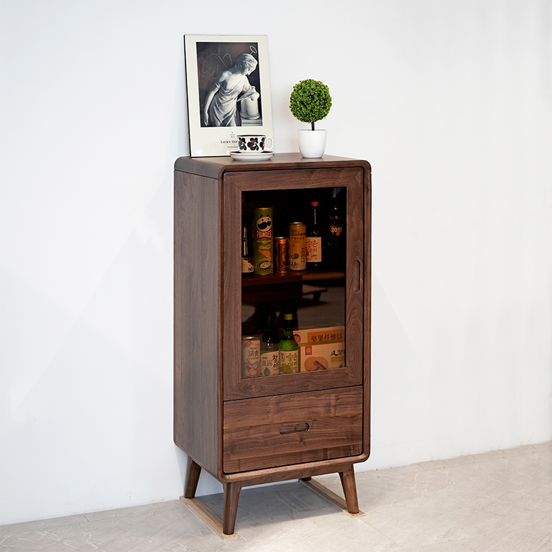 北美黑胡桃木边柜组合北欧简约现代客厅书柜玻璃酒柜储物柜矮柜