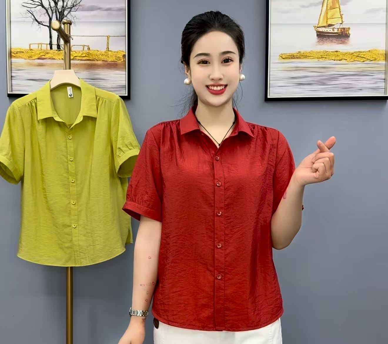 夏季新款时尚洋气百搭休闲百搭气质宽松显瘦短袖衬衣女511款