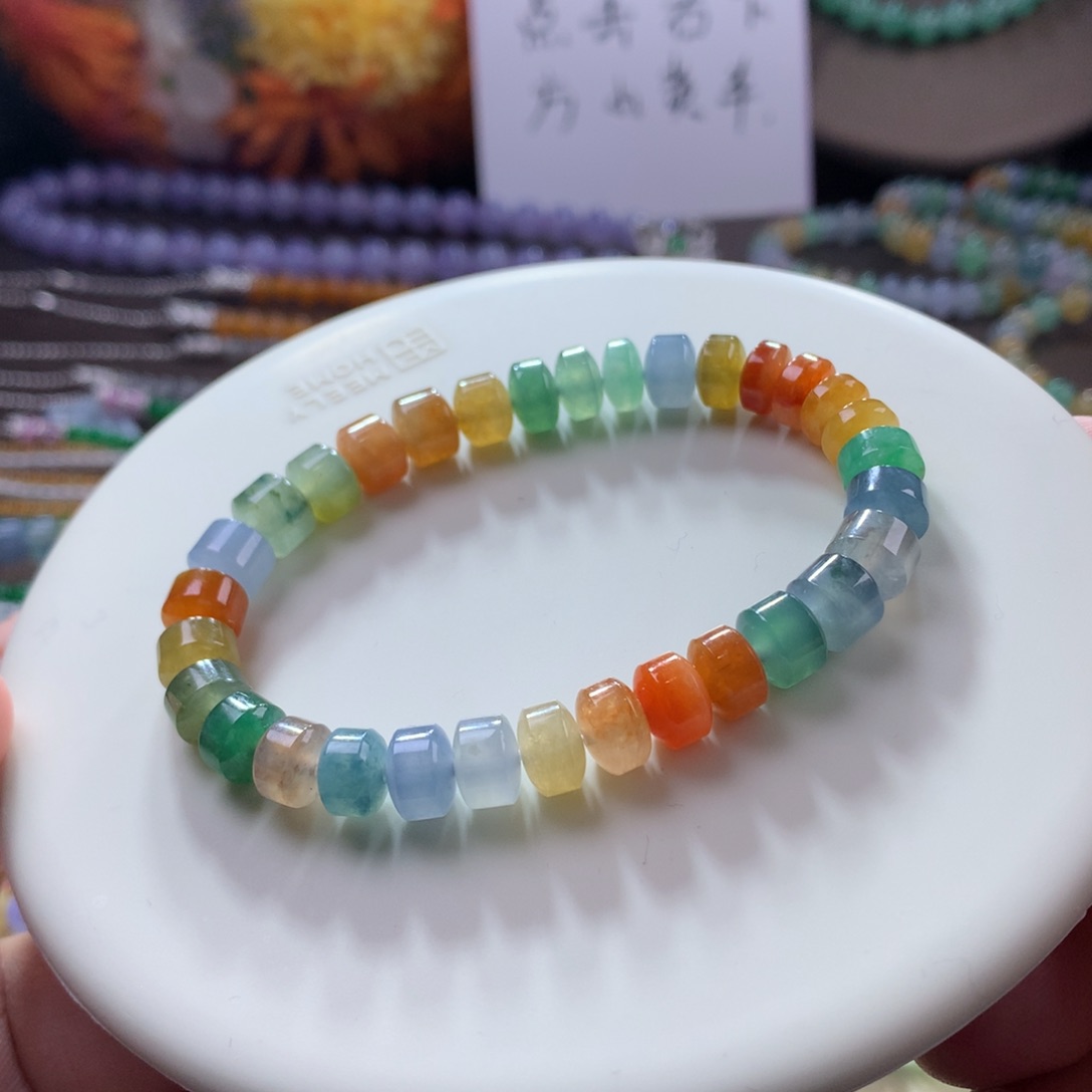 翡翠手链未镶嵌大漏！闭眼拍！回馈老粉福利冰种浓艳彩多宝桶珠