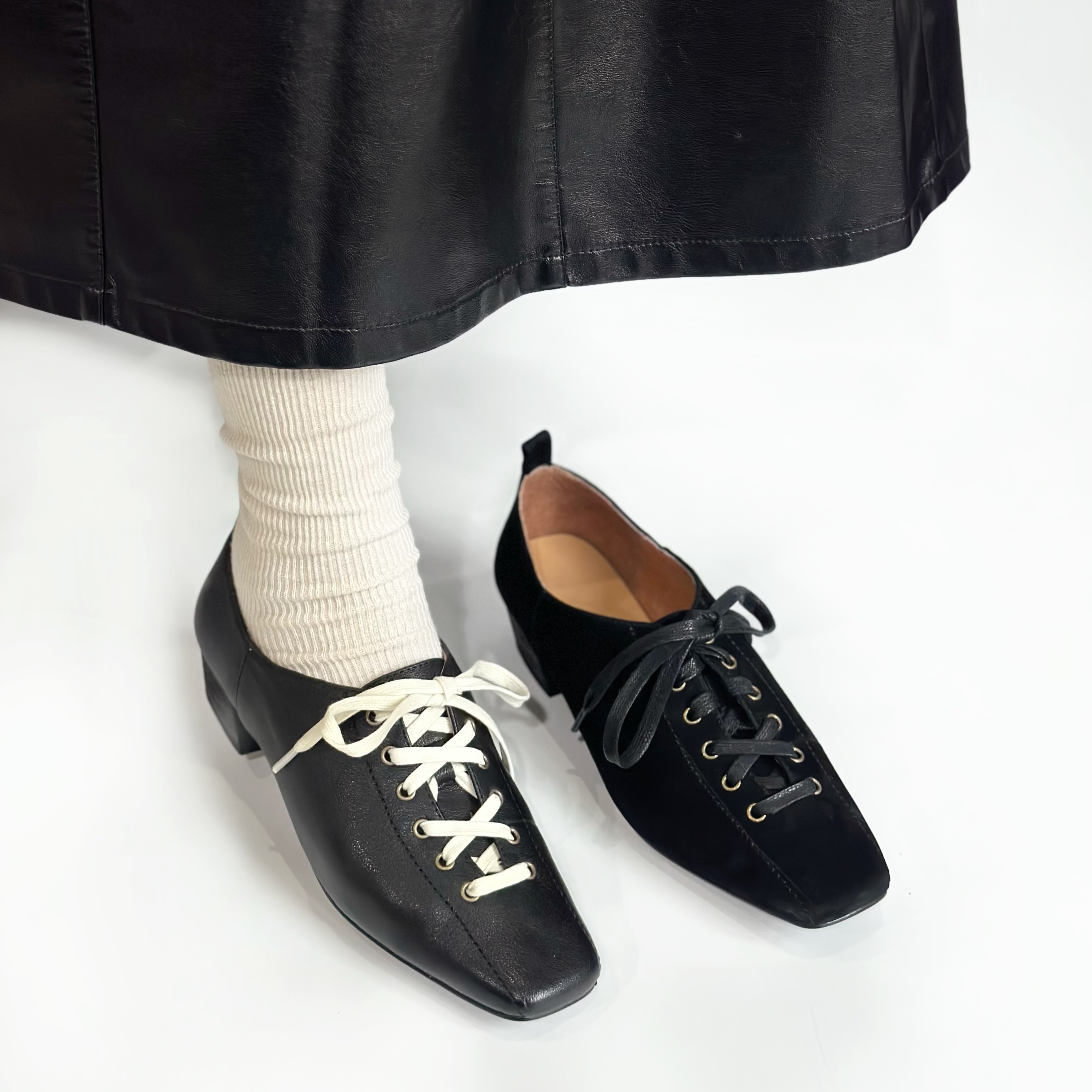 臻弟ZHENDI/新款方头设计感系带舒适深口乐福跟鞋时装单鞋CZ1244