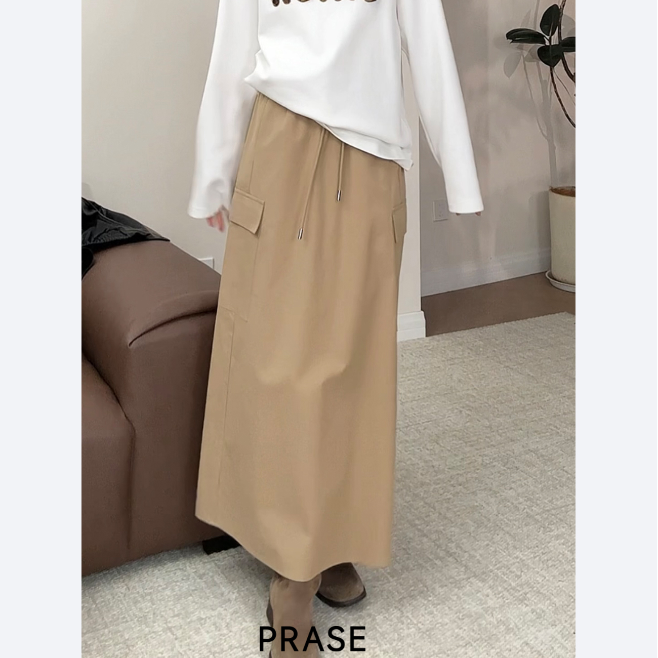 PRASE【工装半裙】微胖轻奢设计款秋天丝棉宽松休闲A字半裙PR507B93