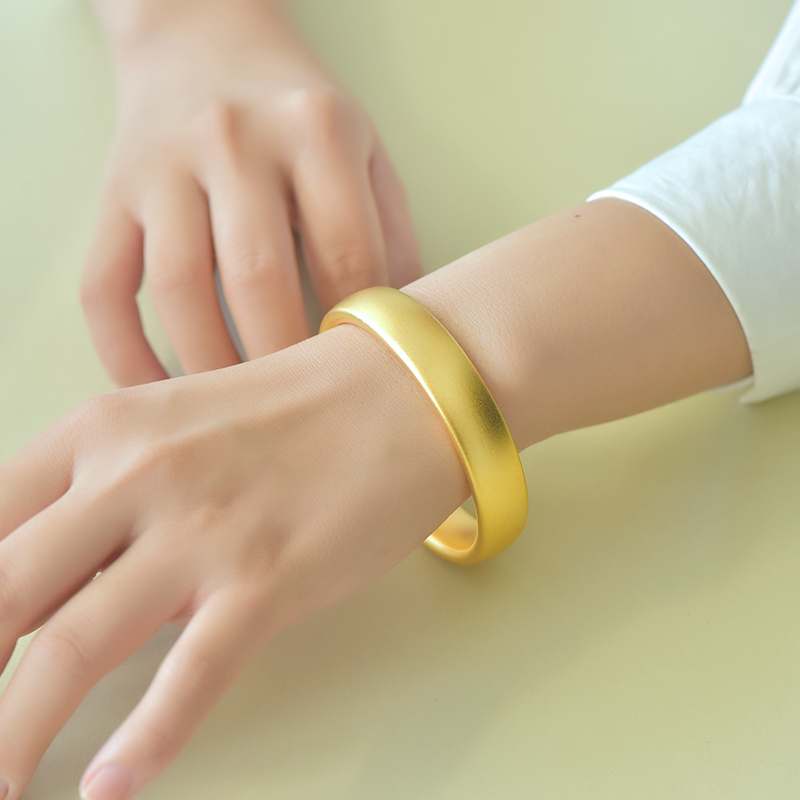 足银手镯 古法传承大轮胎手镯女款经典简约磨砂实心光面素圈镯子