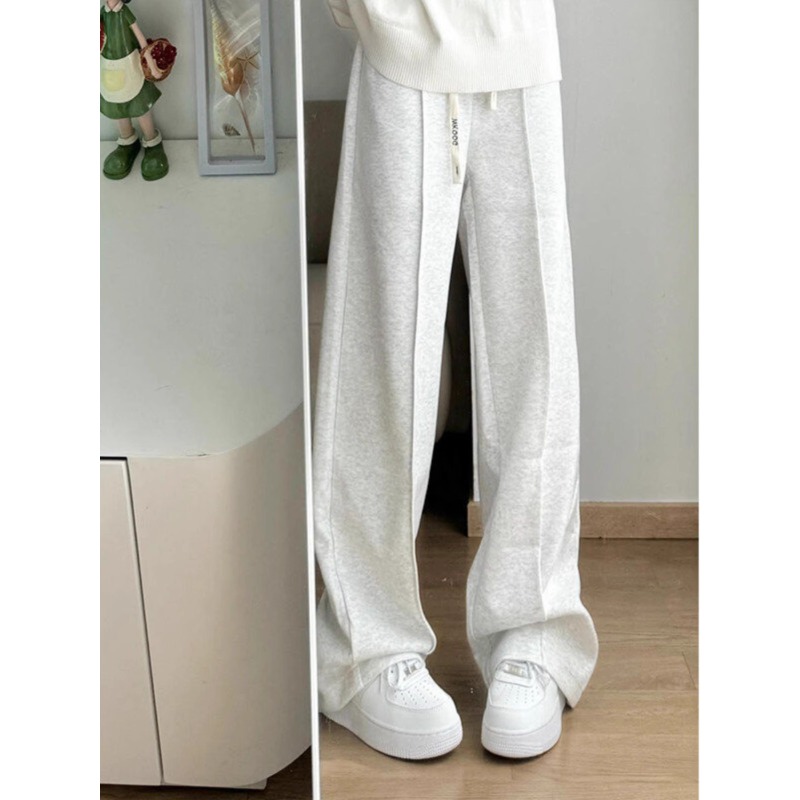 cleanfit白花灰色卫裤男款春秋季美式潮牌弯刀裤子宽松直筒休闲裤