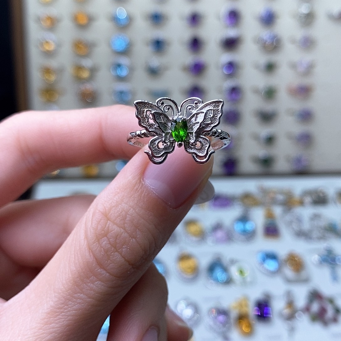 透辉石戒指（开口）银S925镶嵌（需要证书备注）