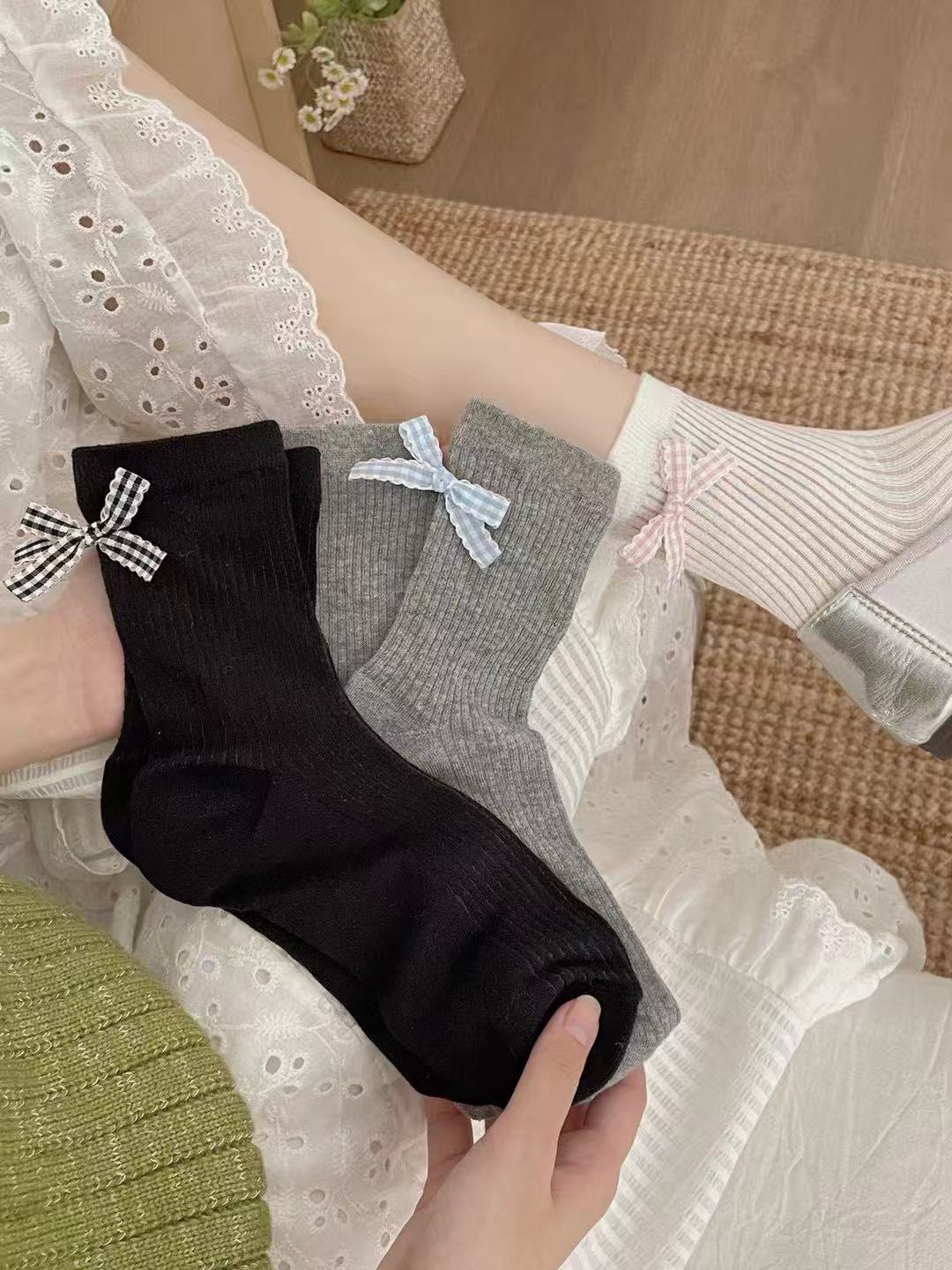 【三双装】高颜值蝴蝶结饰品袜女袜潮袜