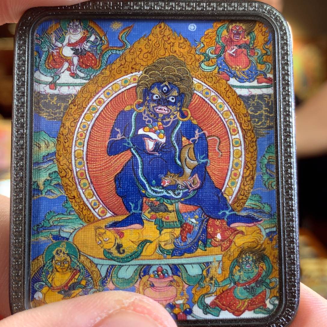 吊坠西藏纯手绘唐卡黑财神