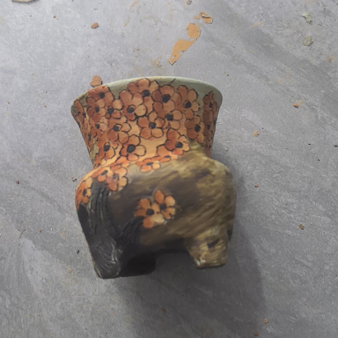 毛***豆红泥花盆瑕疵处理