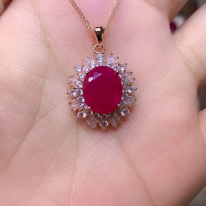 红宝石颈饰银S925镶嵌