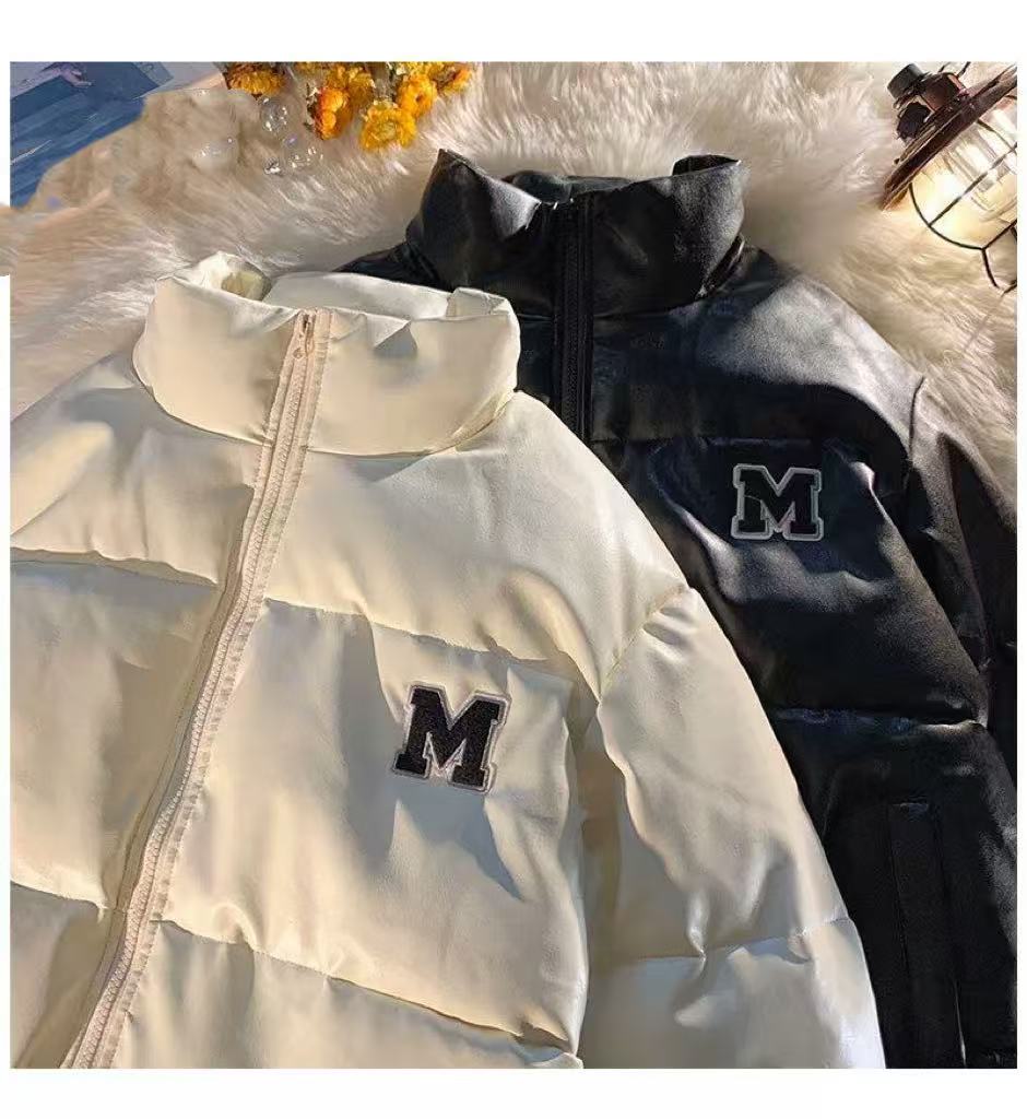 情侣冬季新款美式复古PU皮棉衣外套女款宽松百搭面包服ins棉服男