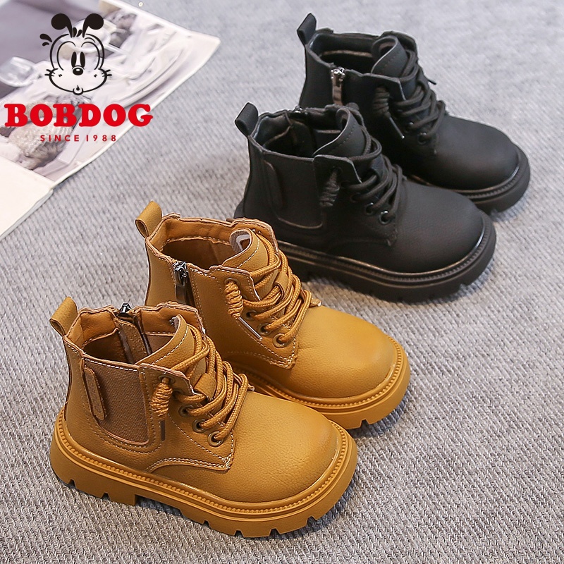 巴布豆儿童马丁靴2025秋季新款女童短靴男童加绒小黄靴宝宝英伦风