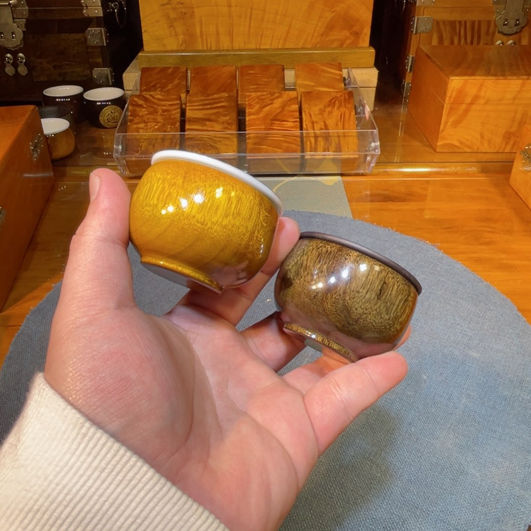金丝楠一对金丝楠木小叶桢楠茶杯