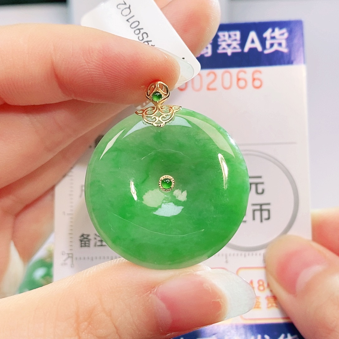 翡翠18K金镶嵌吊坠(不含链)