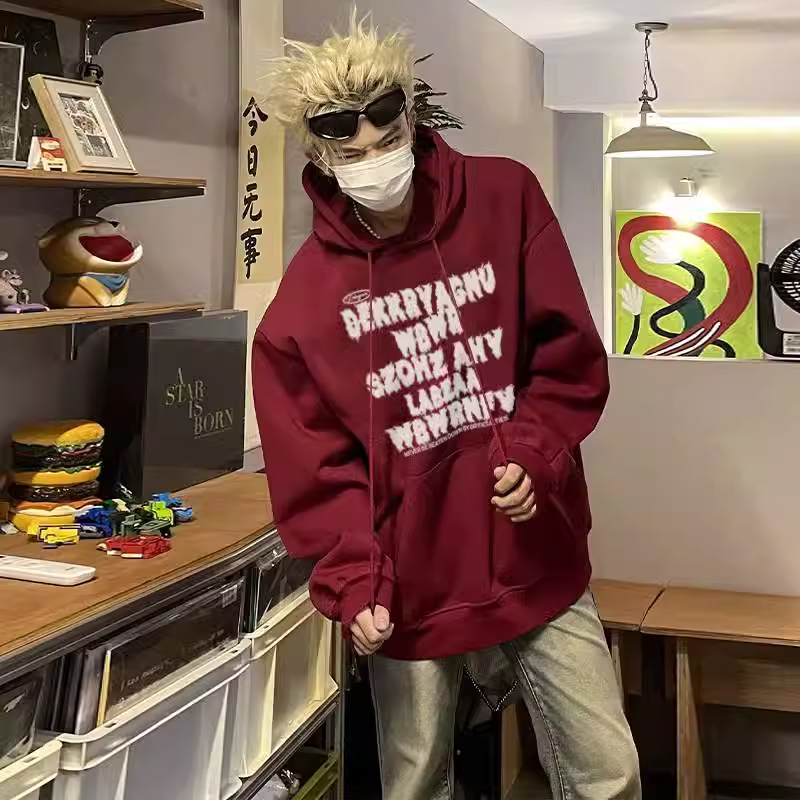 加大码300斤港式潮流百搭连帽卫衣男士秋冬加绒加厚舒适宽松外套