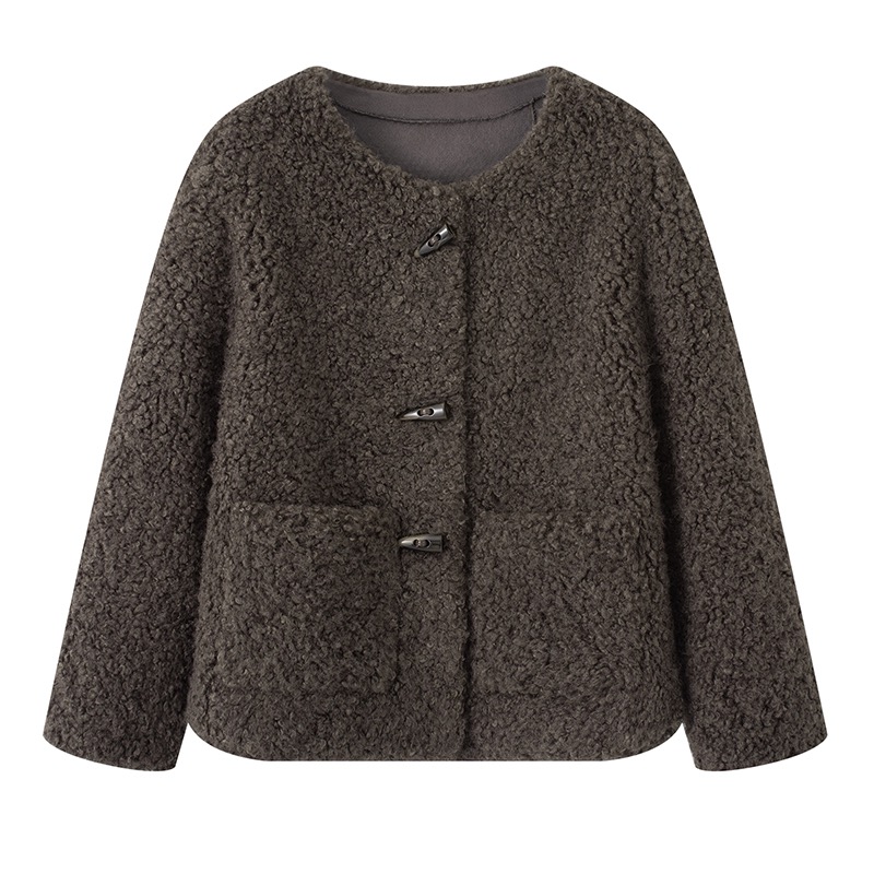 MM商场同款2025冬季新款小香风短款圆领牛角扣保暖外套女2531