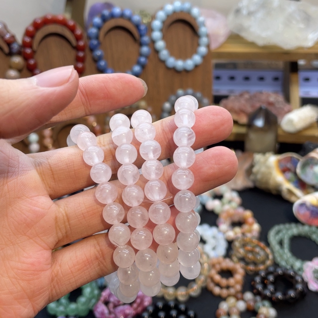 水晶手链未镶嵌纯天然粉水晶