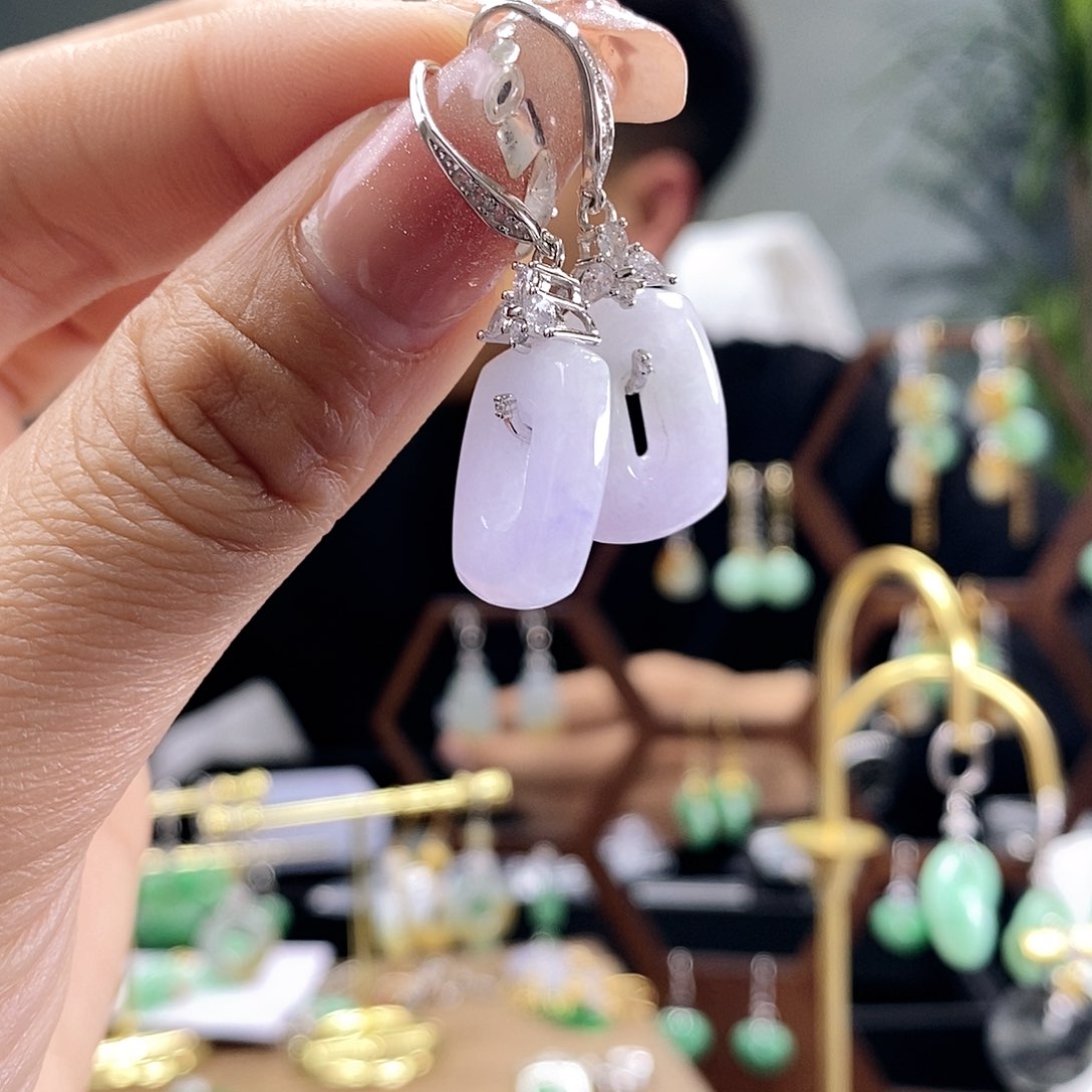 翡翠耳饰银S925镶嵌翡翠