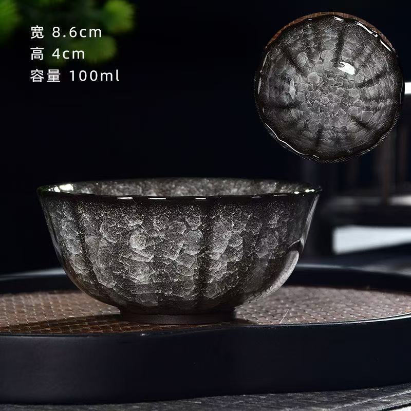 黑冰花开片陶瓷主人杯高档茶杯花型单杯