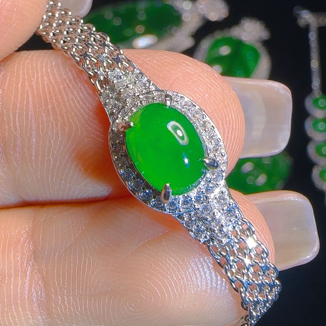 翡翠手链银S925镶嵌天然