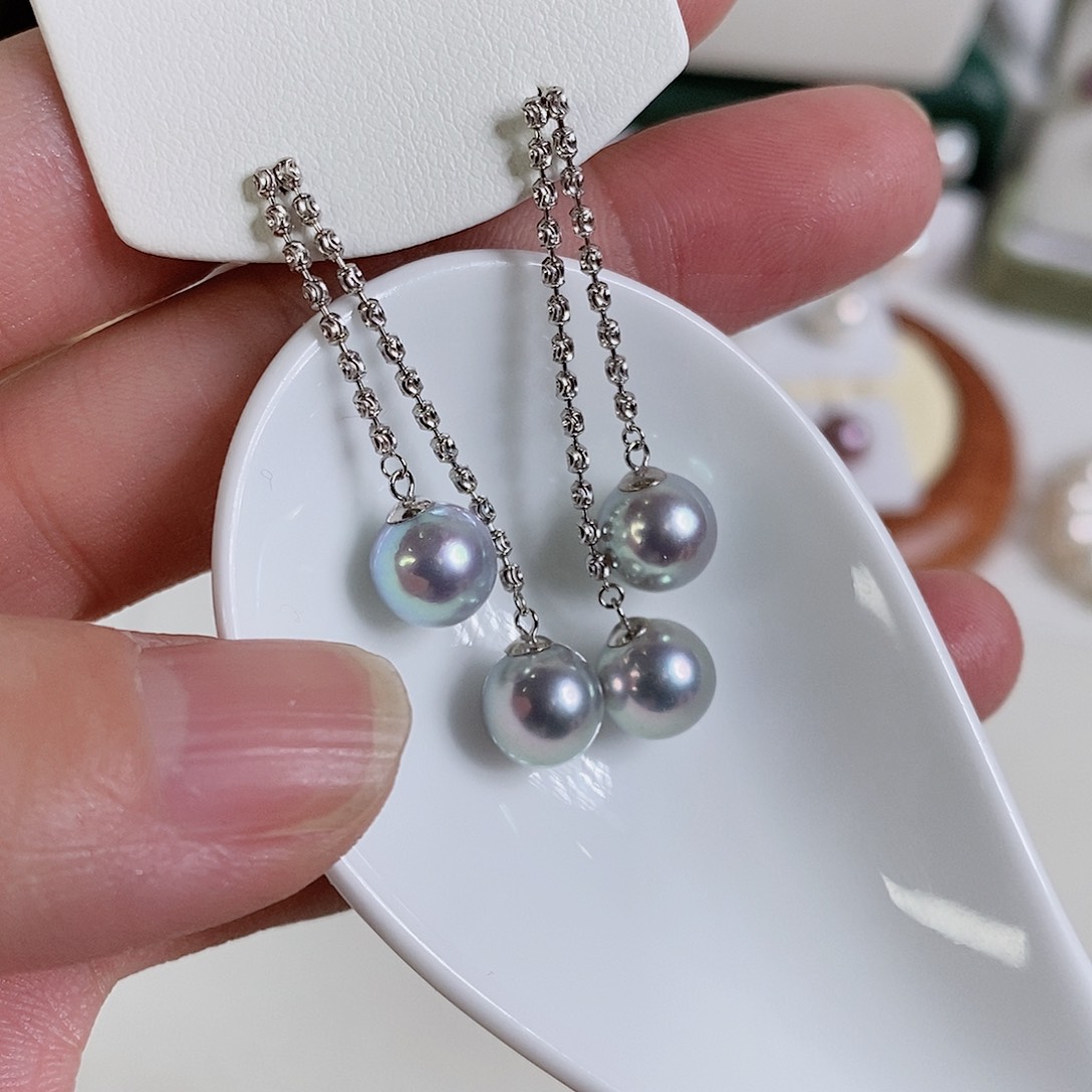 海水珍珠耳饰18K金镶嵌8m m