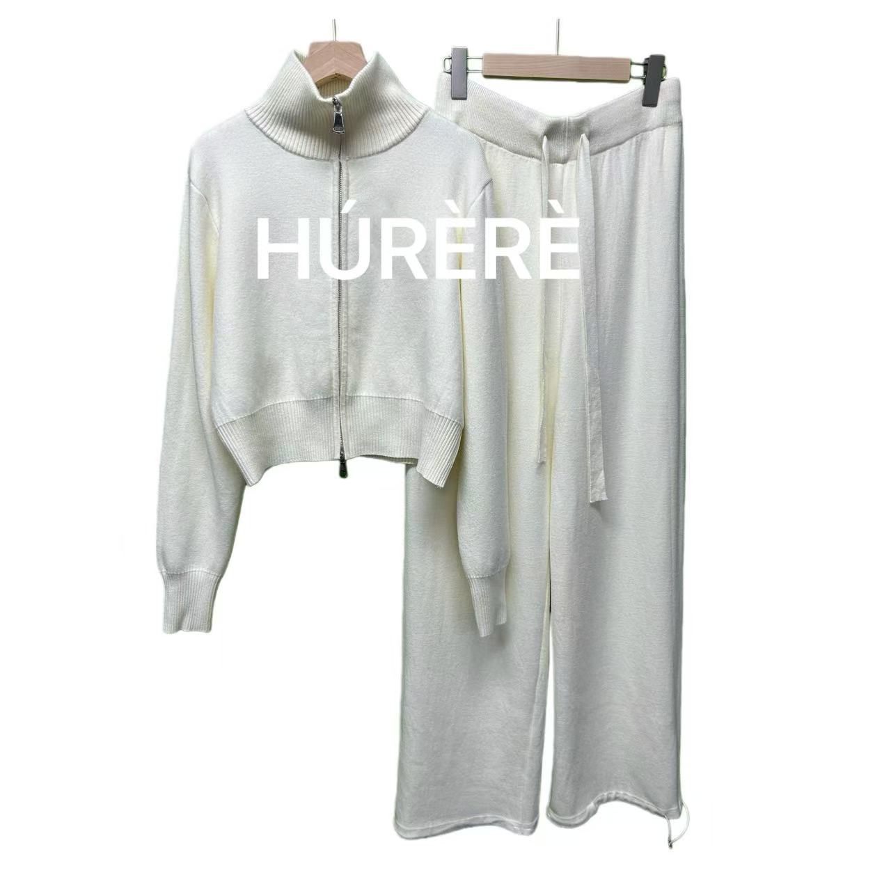 HÚRÈRÈ 【轻简云绒】加厚针织休闲套装 冬季立领拉链外套直筒裤套装