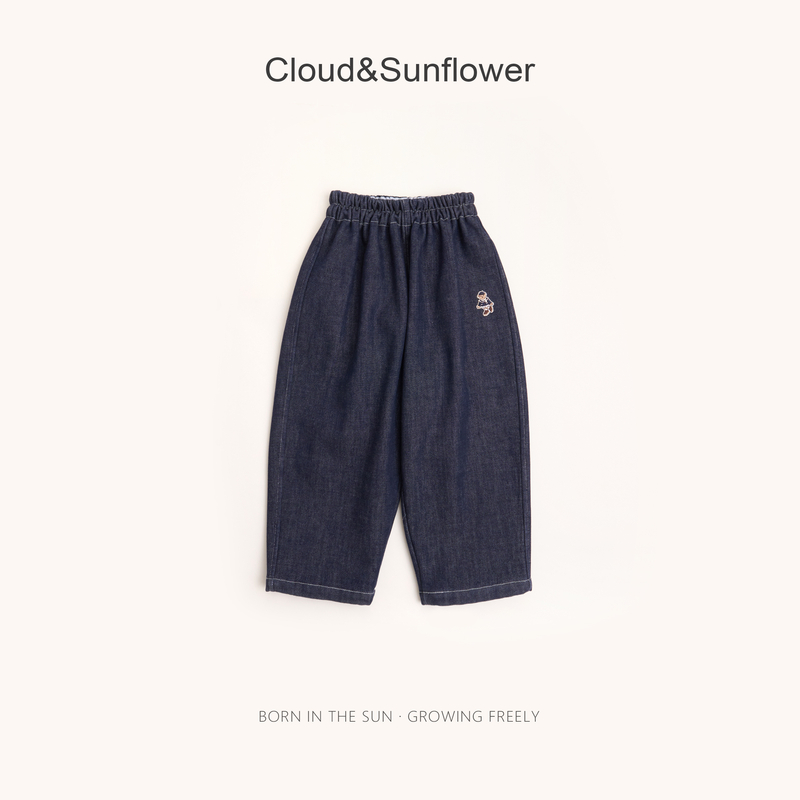 【云朵小葵】女童冬季新款丹宁加绒加厚小熊休闲直筒裤1114786