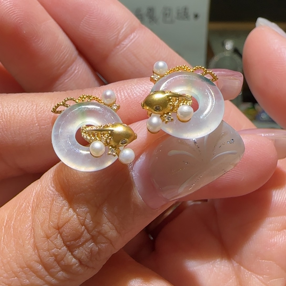 【闪购商品】翡翠耳饰18K金镶嵌缅甸