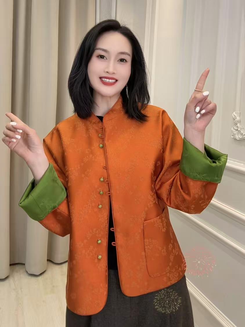 【小蜜橘】新中式醋酸丝毛双面穿外套新春圆领经典国风新年服