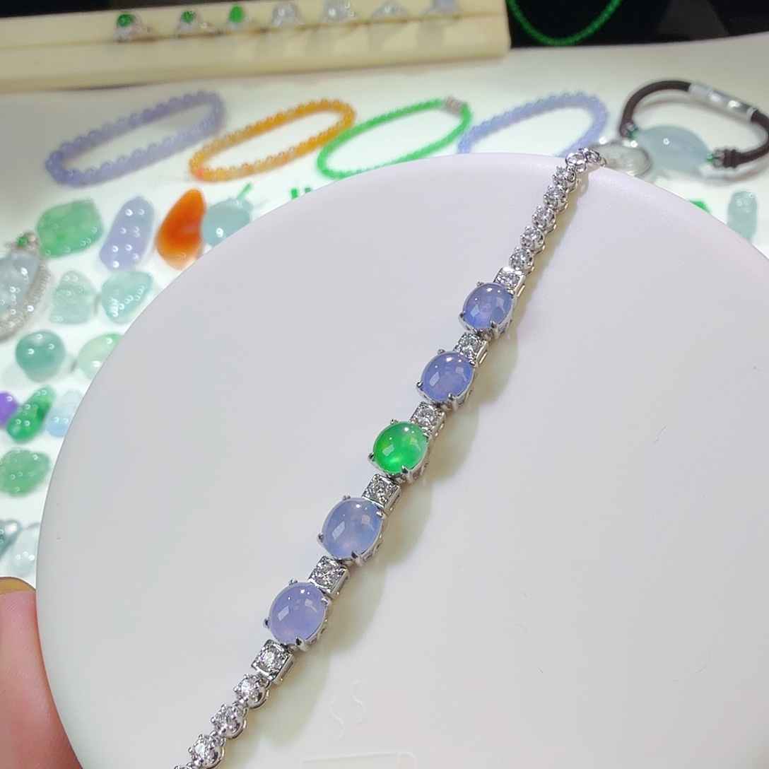 翡翠18K金镶嵌手链冰蓝紫手链