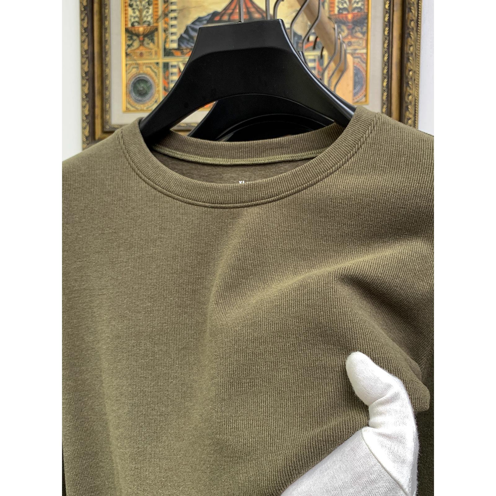 【专柜轻奢】~双面德绒打底衫男加绒卫衣秋冬男士圆领内搭长袖t恤潮