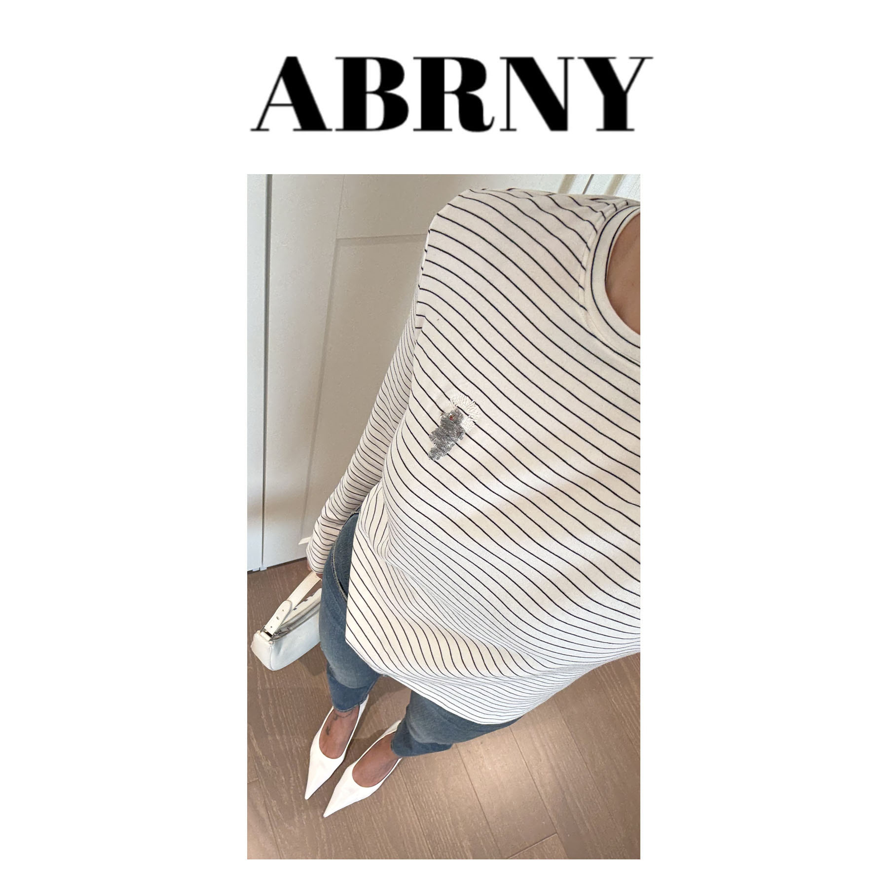 许小黑【轻盈条纹】老钱条纹慵懒休闲手缝钉珠打底T恤 7189