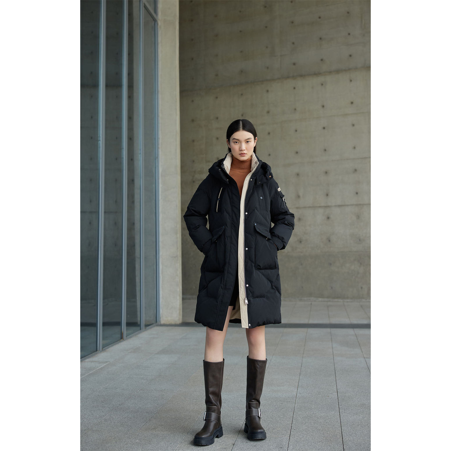  824Y803内领撞色长款带帽加厚保暖过膝