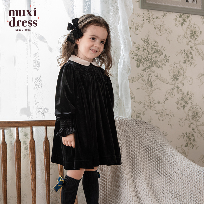 muxidress 25秋冬女童丝绒连衣裙圣诞生日周岁公主裙礼服裙拜年服