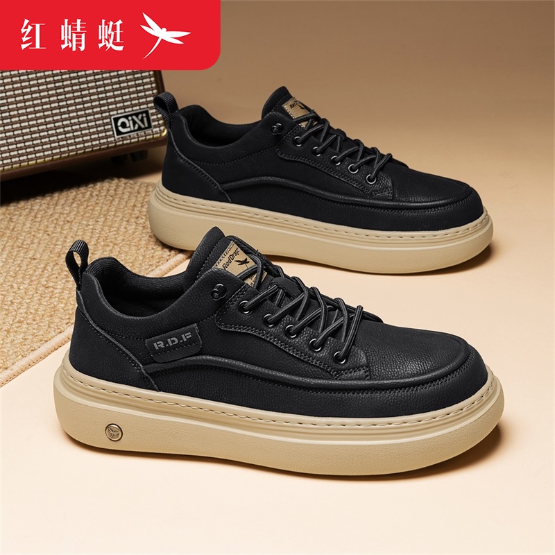 红蜻蜓男鞋2025新款冬季板鞋爆款百搭一脚蹬厚底男士休闲皮鞋防滑