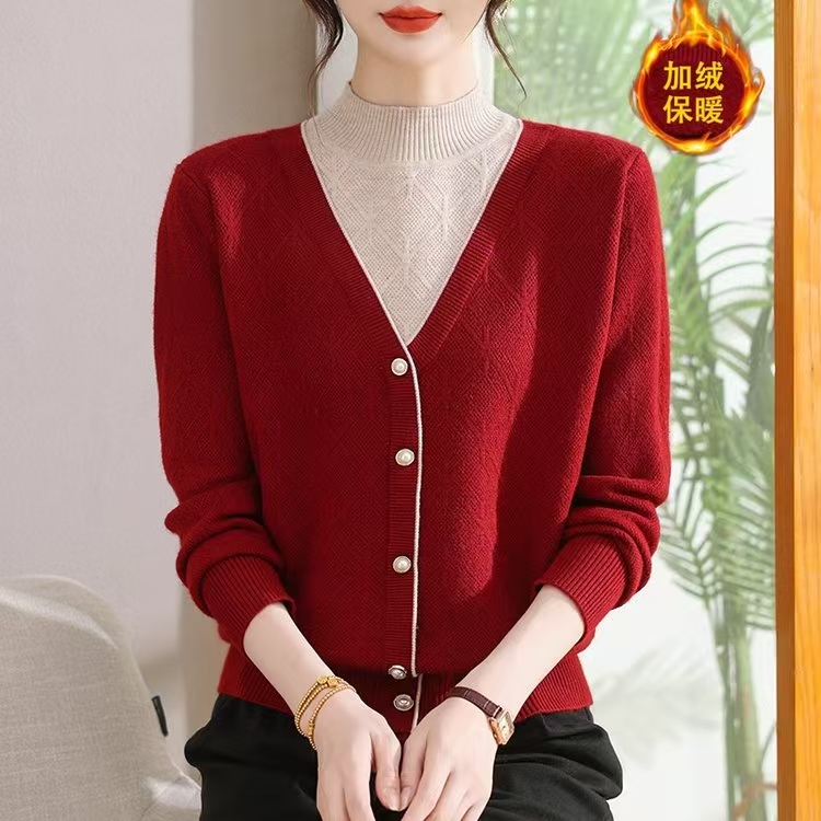 中老年女装秋冬妈妈宽松针织上衣打底衫针织衫毛衣