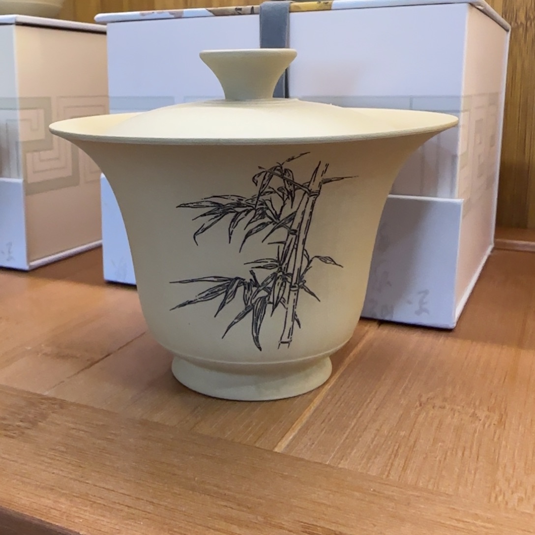 建水紫陶盖碗白泥