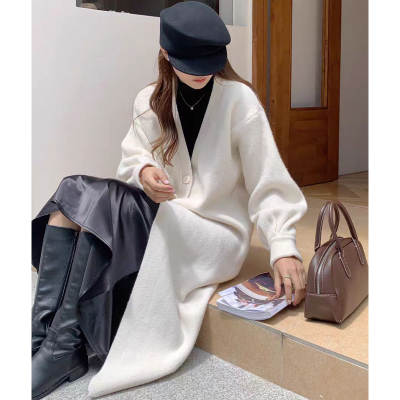 2025春季新款气质时尚宽松百搭显瘦中长款捏捏袖毛衣开衫小外套