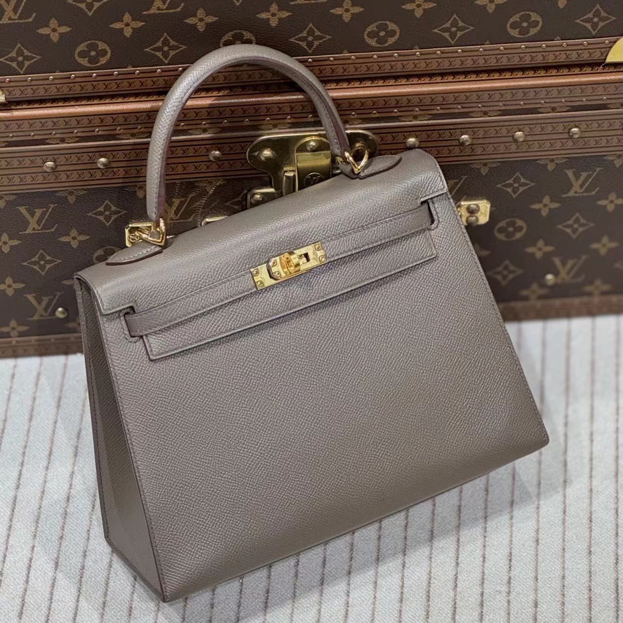 99新 Hermes/爱马仕 lina/爱马仕锡器灰kelly25包