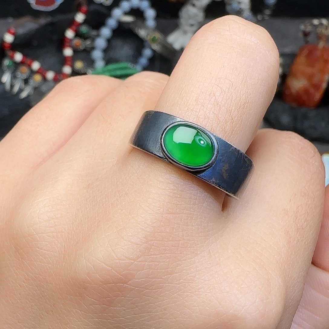 巴***克翡翠银S925镶嵌戒指