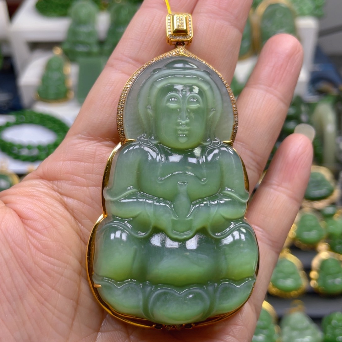 和田玉（碧玉）项链18K金镶嵌