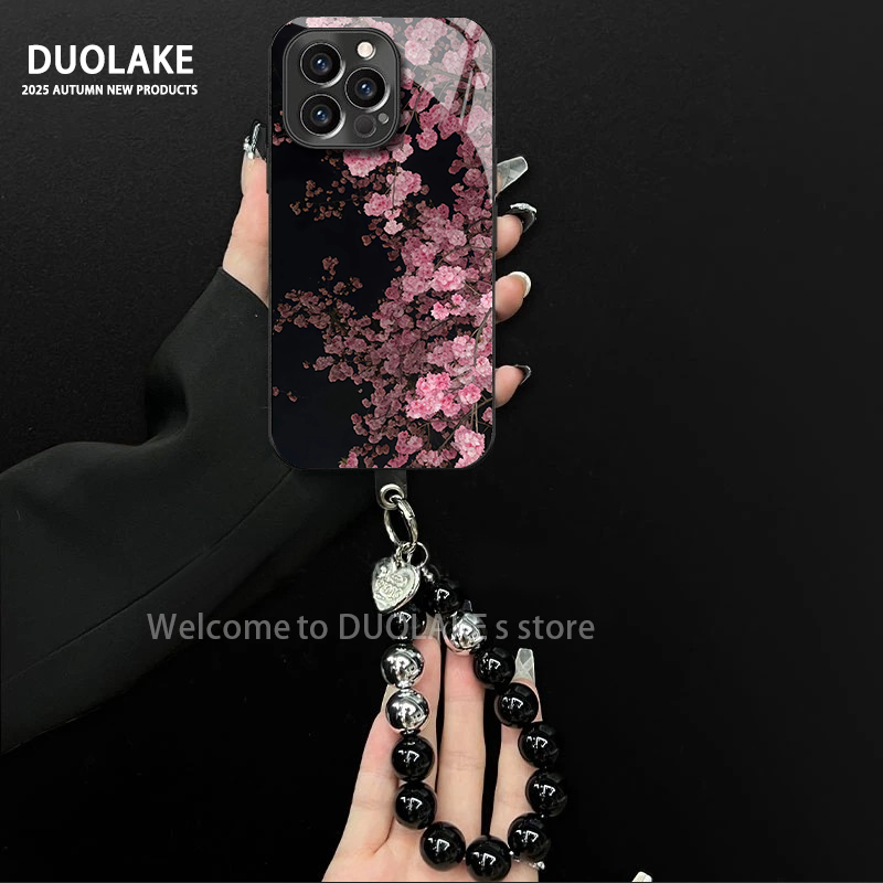 粉色花朵适用苹果vivo华为oppo小米iPhone17电镀玻璃防摔手机壳潮