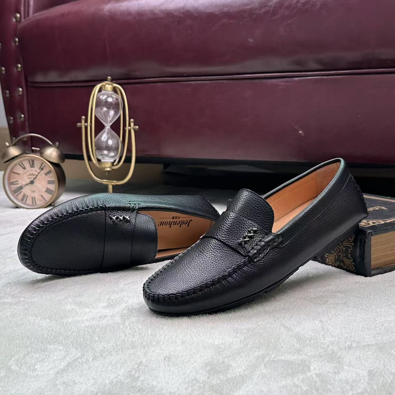 【杰登豪】头层牛皮时尚简约豆豆鞋男软底一脚蹬舒适透气真皮乐福鞋