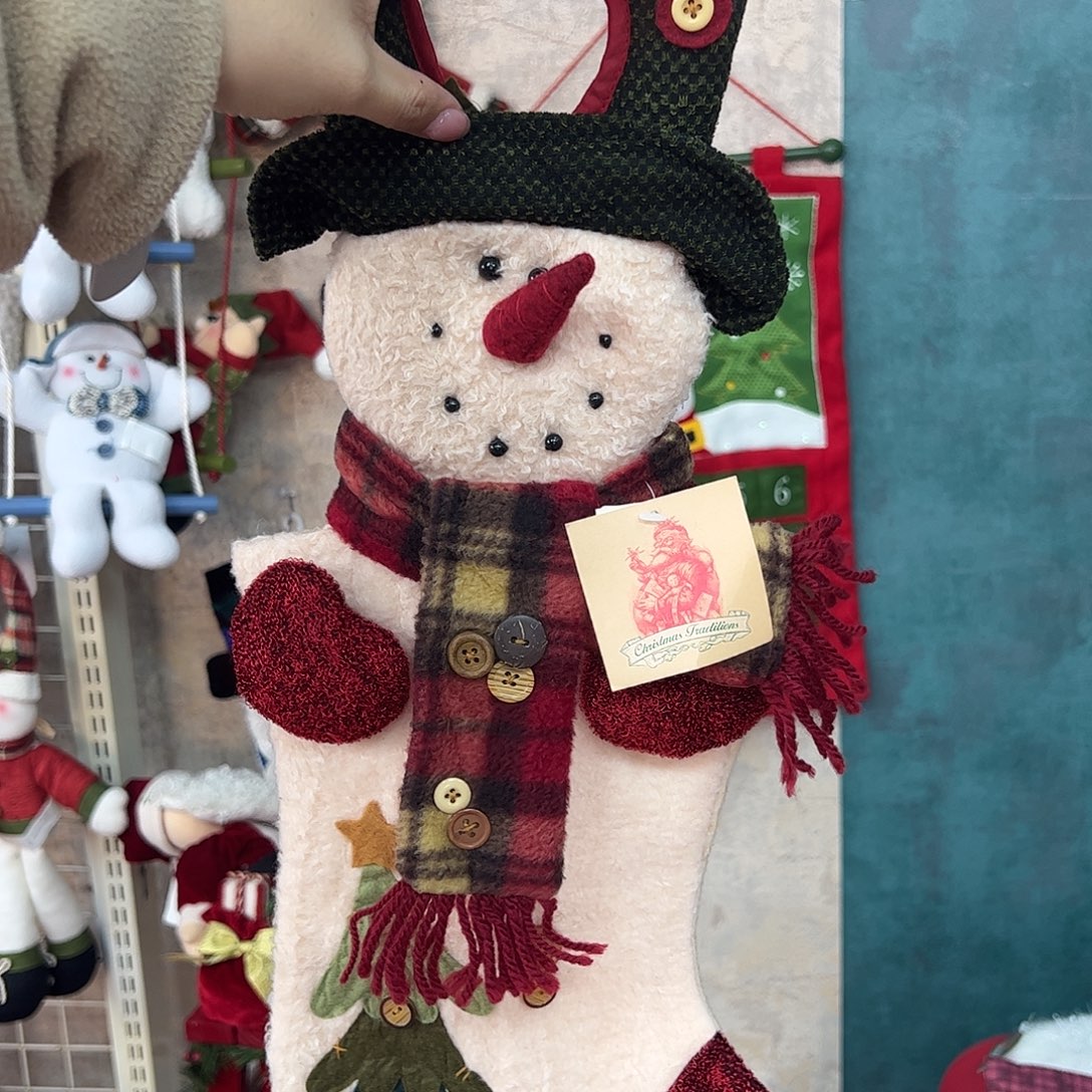 毛绒复古雪人门挂袜子