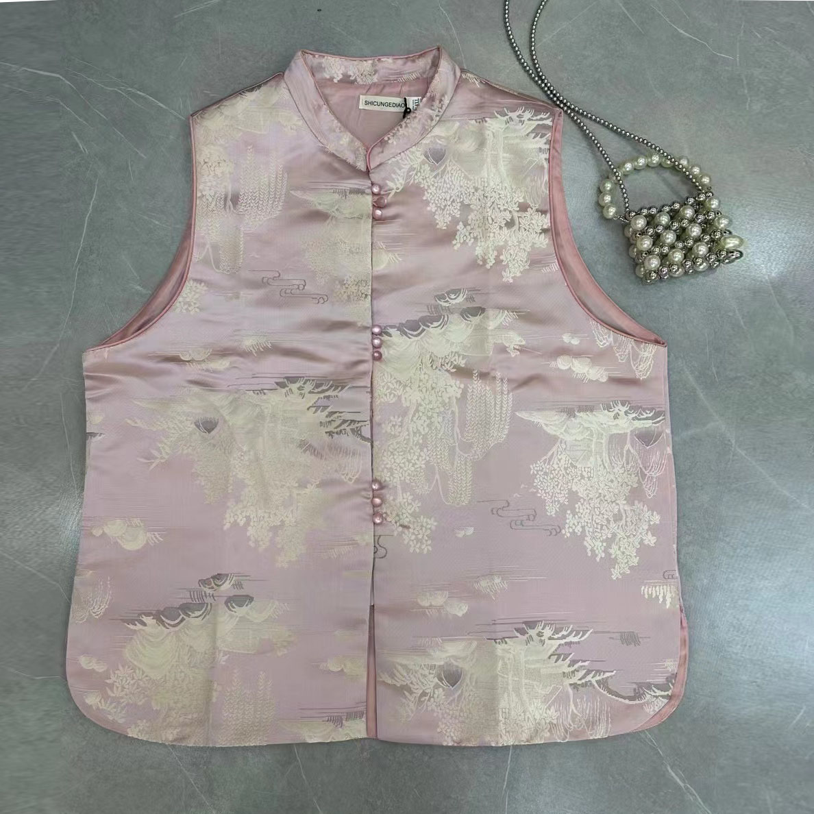 YANG国风小立领粉色减龄马甲胖妹妹显瘦洋气新中式坎肩2068