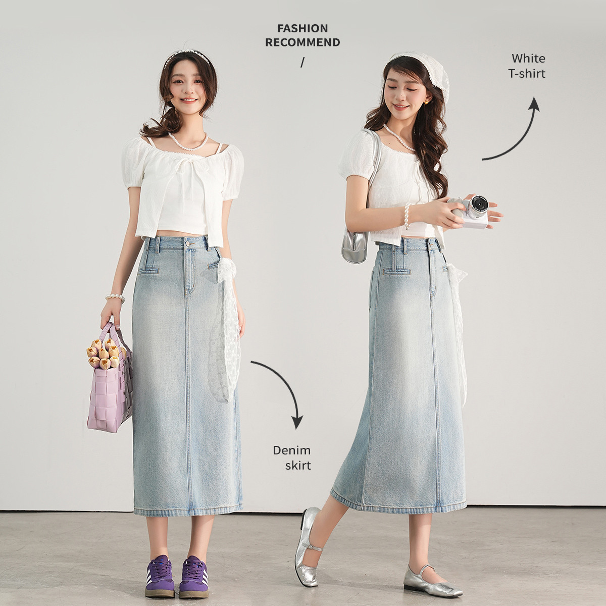 【小铃铛】白鹿语高腰复古牛仔半身裙25时尚可拆卸腰带长YU20296